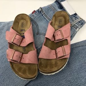 birkenstock arizona suede leather rose